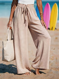 Solid Color Wide Leg Pants for Women – Elastic Waist Loose Fit Trousers with Pockets, Non-Transparent Breathable Fabric Casual Outdoor All-Season Machine Washable Comfortable Bottoms S-XXL