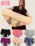 6 Pack Plus Size Leakproof Period Panties Women High Waist Tummy Control Stretch Nylon Blend Solid Color Underwear
