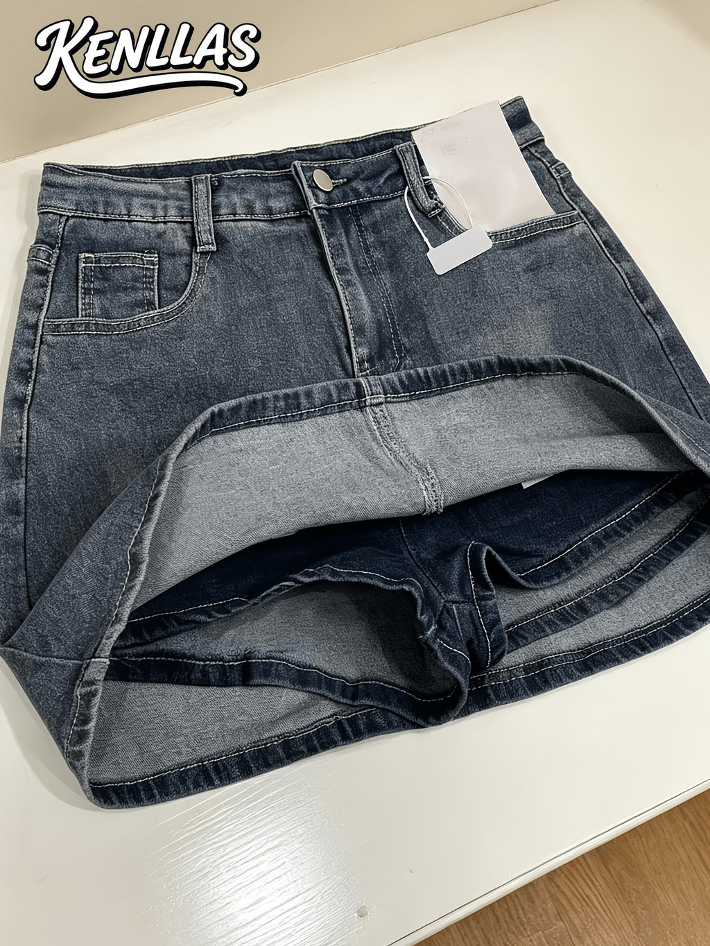 Y2K High Waist Denim Mini Skirt Slim Fit Sexy Hip Hugging Hot Pants Style High Elasticity Unique Pocket Blue Women
