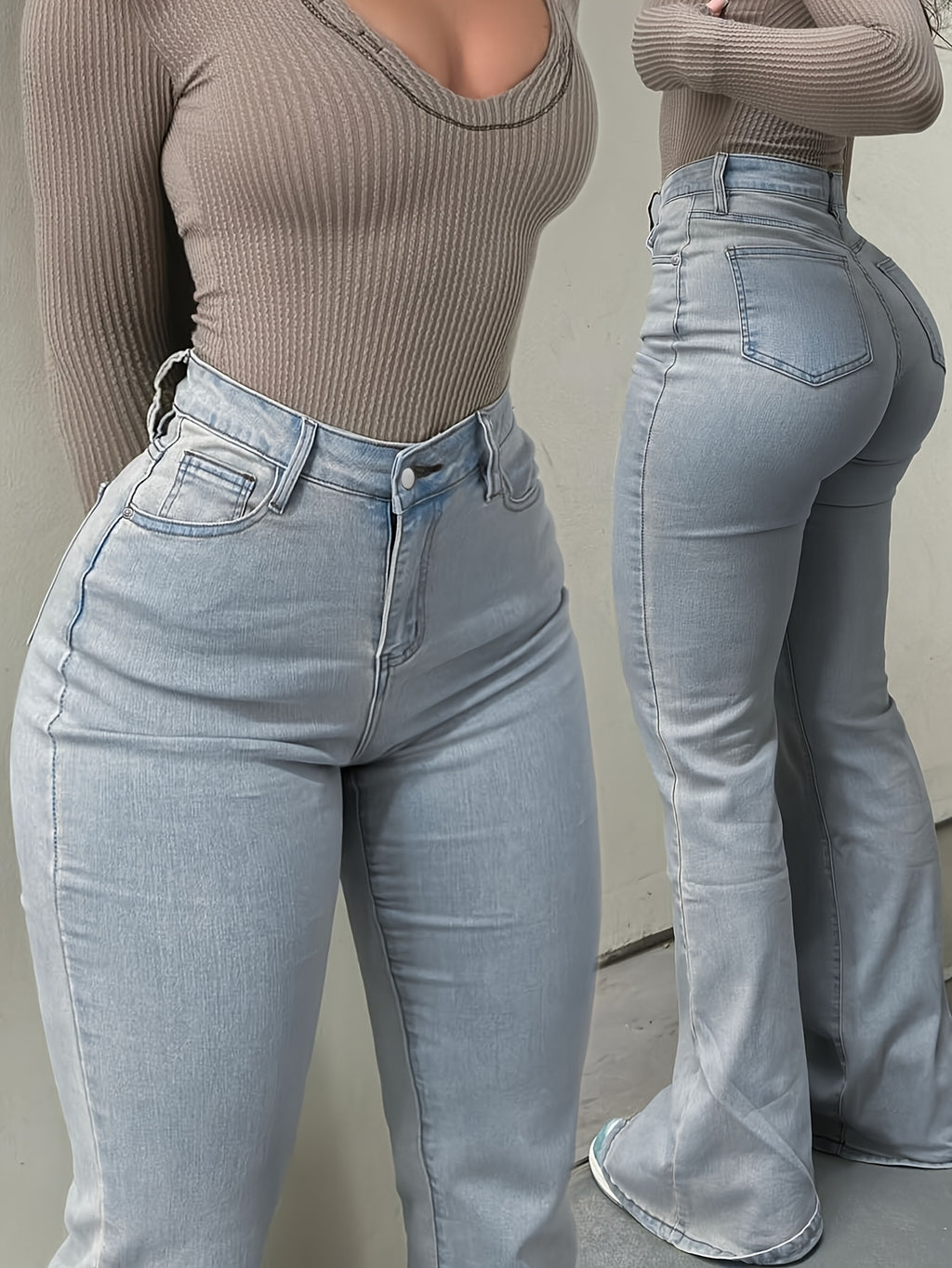 Women's Y2K Straight Leg Denim Pants High Elastic Vintage Street Style Solid Color Long Jeans Versatile Trendy Fashion Bottoms
