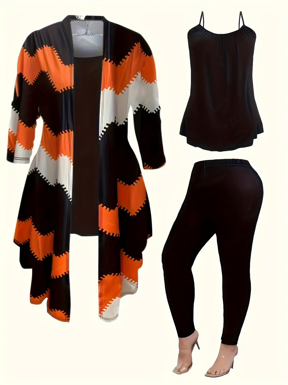 Floral Print 3 Piece Set Women Dress Coat Vest Casual Pants Daily Outfit Co-ord Black Orange Red S-XXL