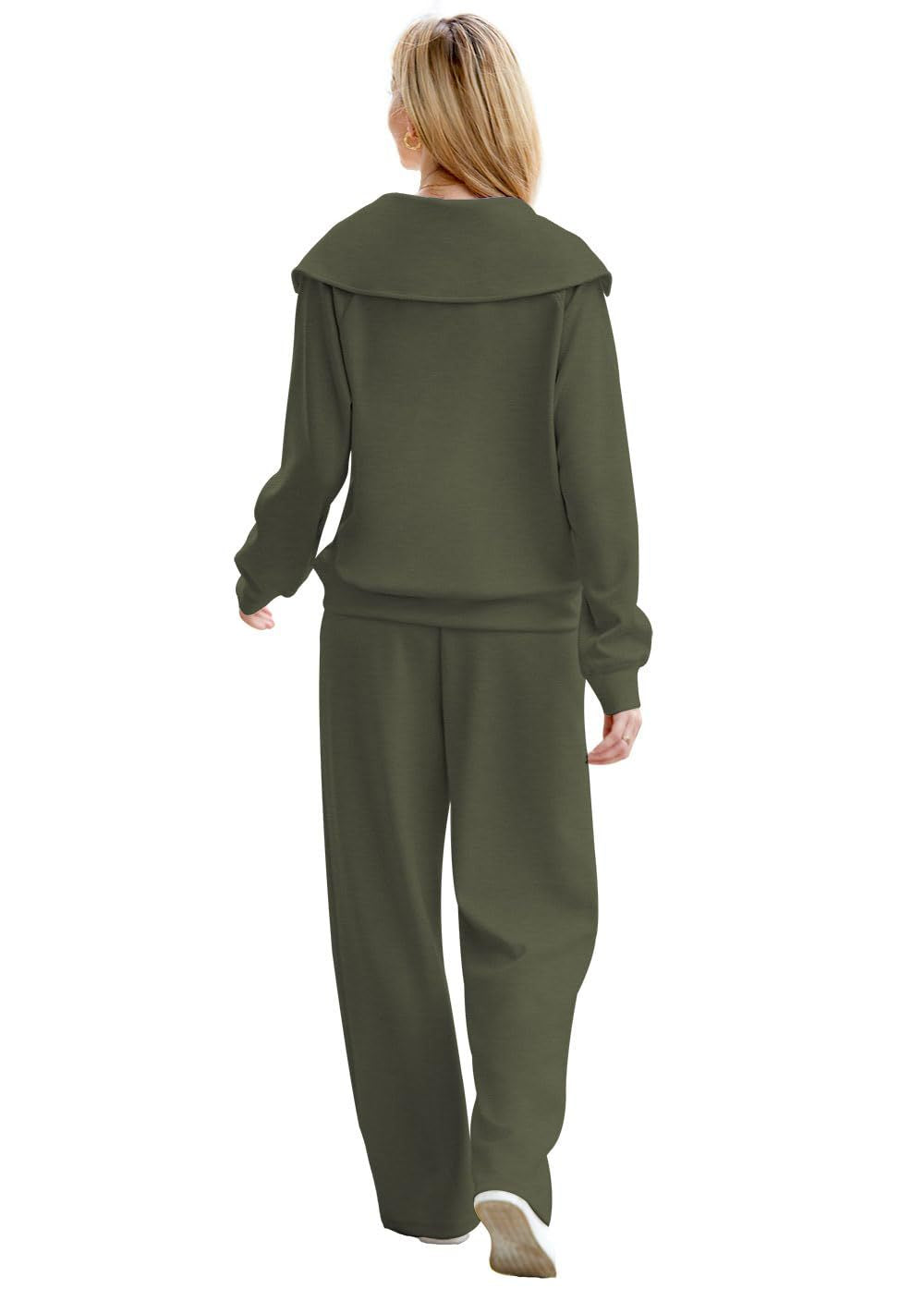 Zipper Sweatshirt Wide-Leg Pants 2 Piece Set Women Casual Tracksuit Outfit for Spring Fall - Loose Fit Jogger Co-ord Set
