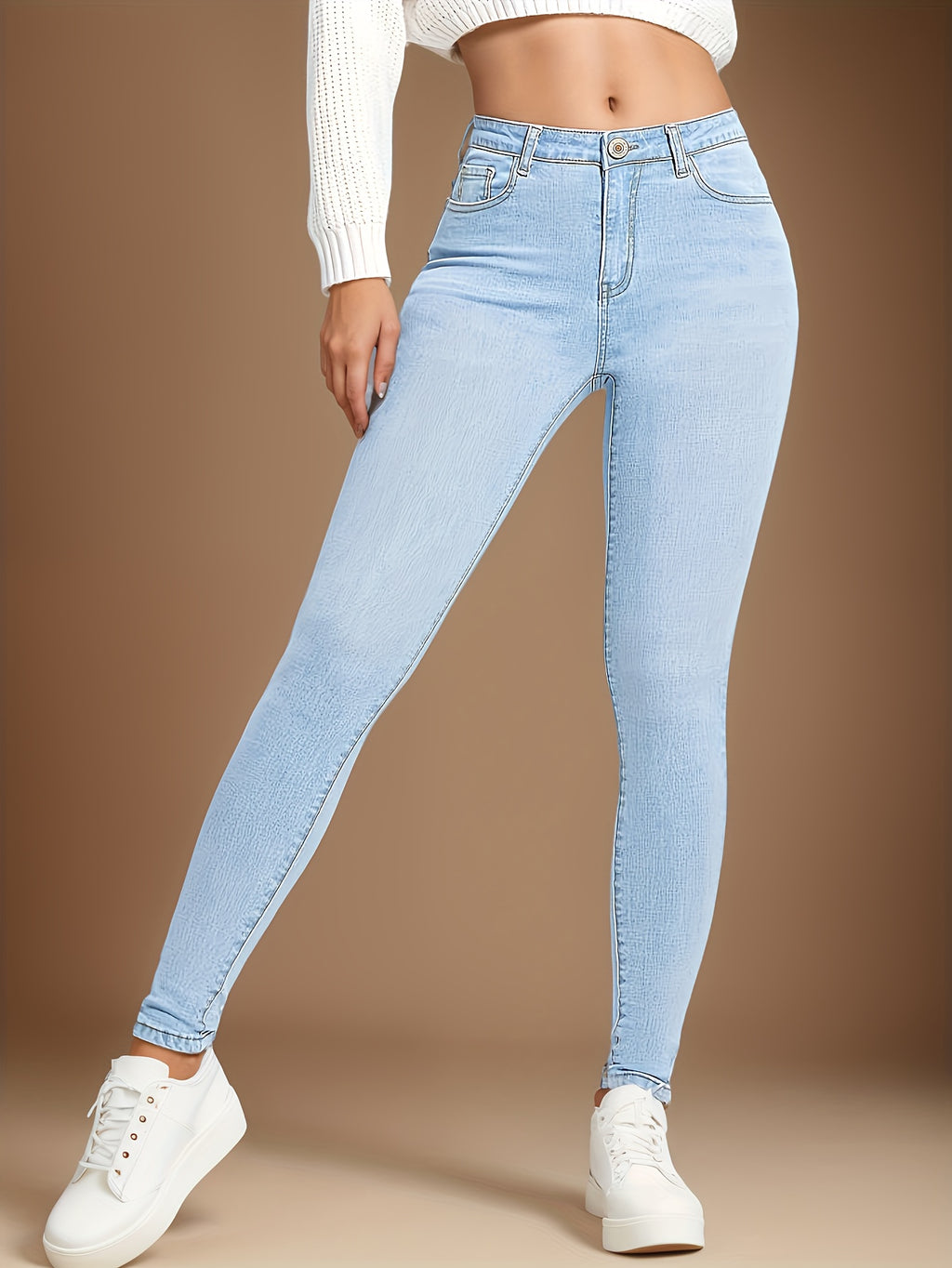 High Rise Slim Fit Blue Jeans Women Stretch Denim Pants Slant Pockets Skinny Casual Fashionable Soft Touch S-XXL