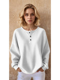 Waffle Knit Crewneck Pullover Top Women Long Sleeve Loose Casual Blouse Solid Color Lightweight Everyday Essential White Yellow S-XXL