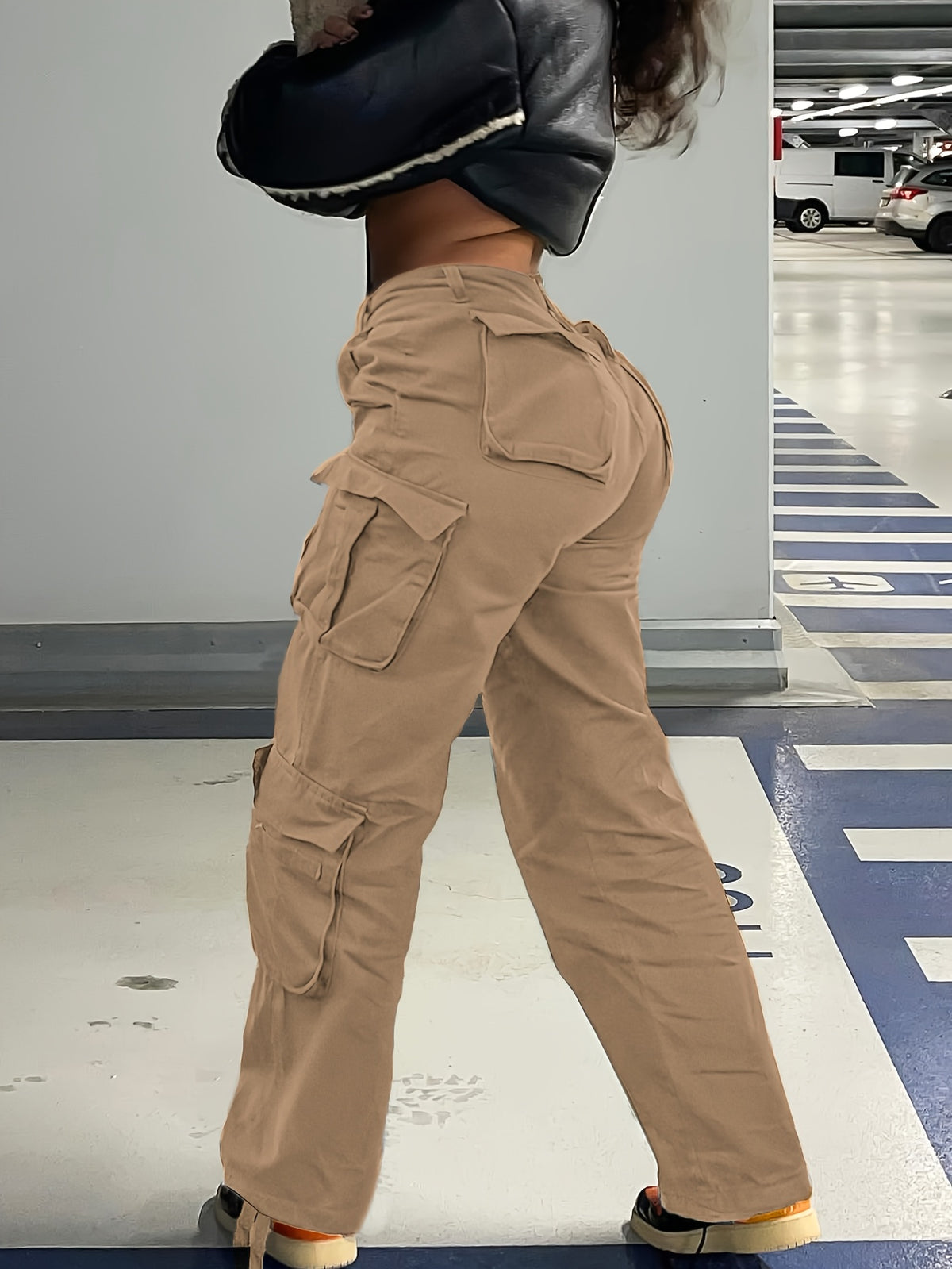 Low Waist Cargo Denim Pants Women Street Hip-Hop Style Multi Pocket Wide Leg Workwear Casual Jeans Apricot Grey Khaki S-XXL