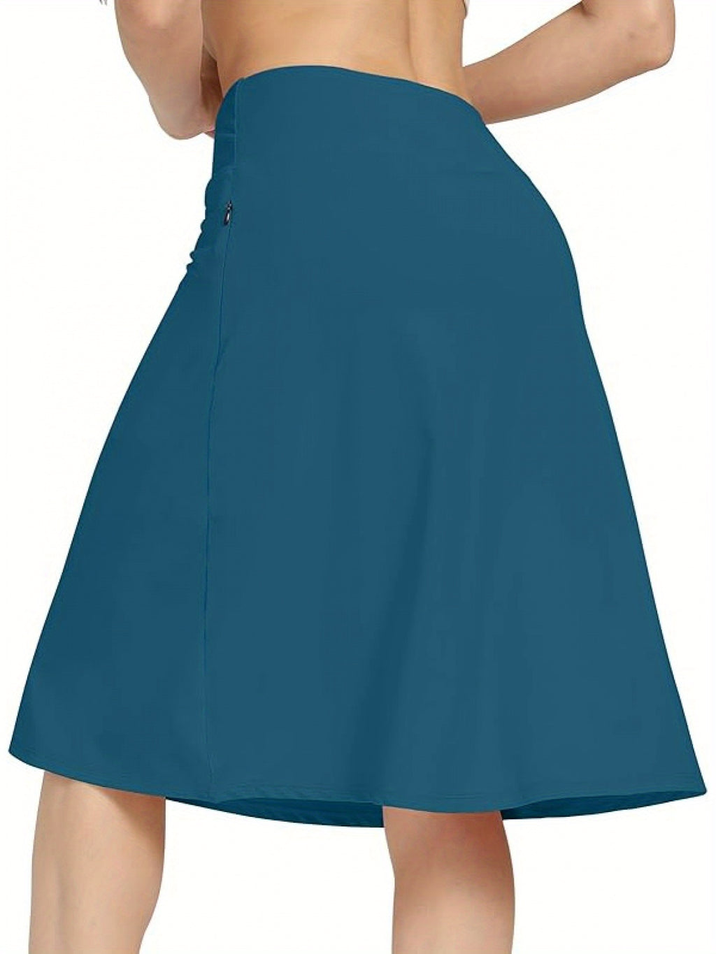 Women's Office Midi Skirt Built-in Shorts Hidden Drawstring Zip Pocket Business Casual Skirt with Shorts Lining Versatile Everyday