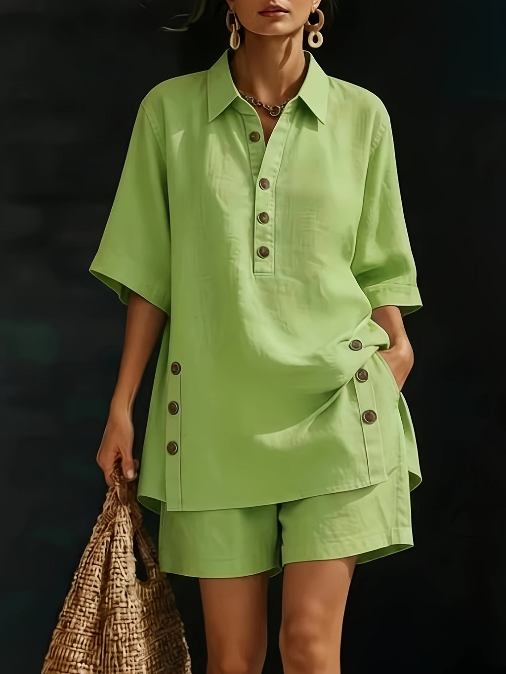 2 Piece Set Women Short Sleeve Shirt Loose Trousers Spring Summer Casual Matching Outfit Coord Set Wide Leg Pants S-XXL