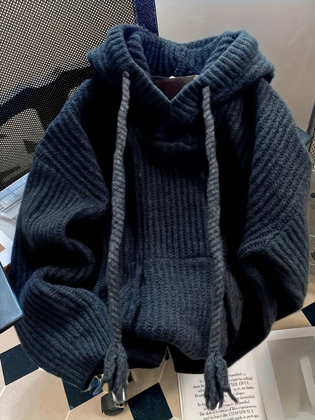 Hooded Longline Ribbed Sweater Women Pullover Pocket Casual Warm Coat Solid Color Winter Spring Fall All-Season Knit Top 7 Colors S-XXL