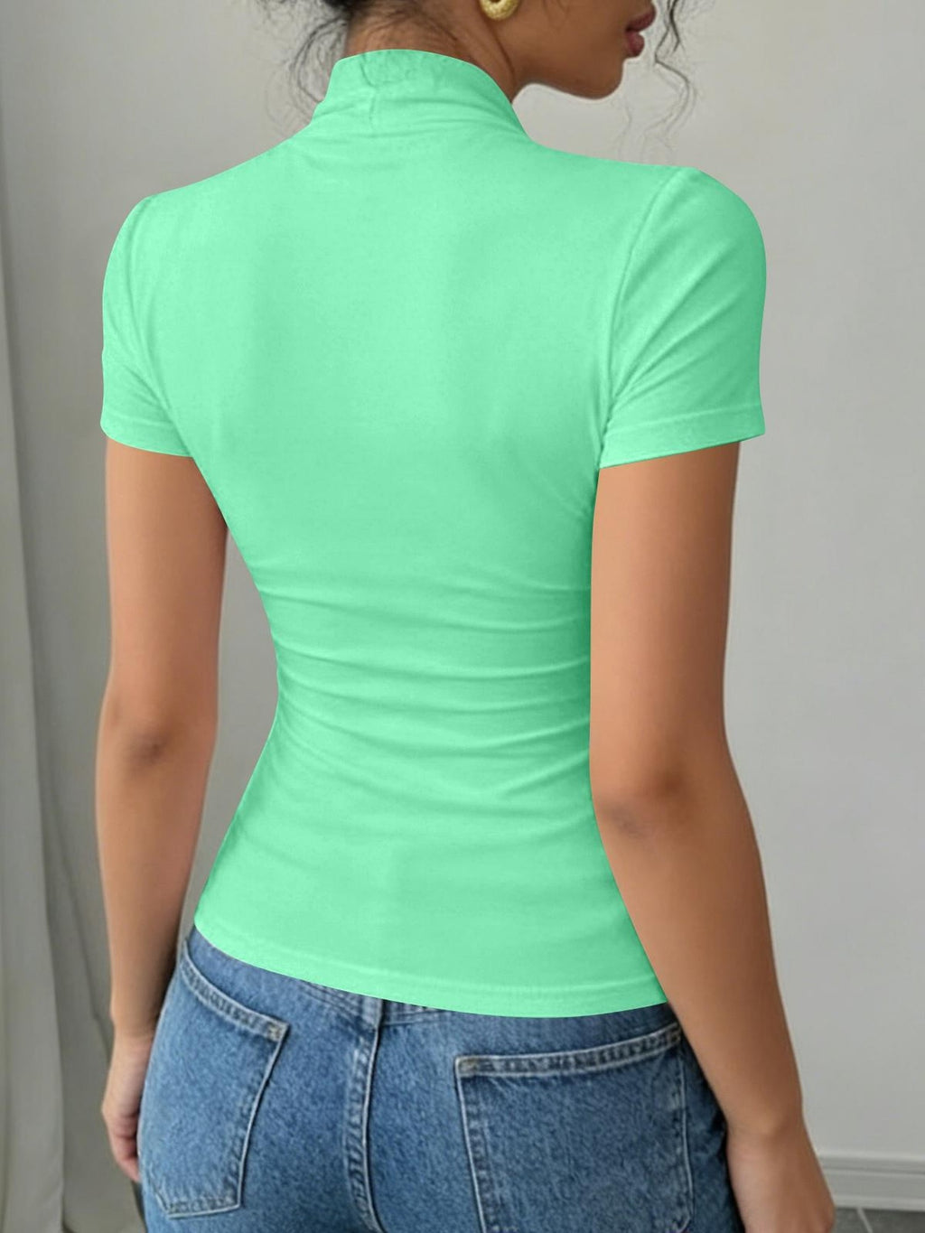 Sweetheart Neck Ruched Front T-Shirt Women Short Sleeve Slim Fit Stretch Tee Solid Color Fitted Casual Top Daily Work Travel Streetwear S-XXL