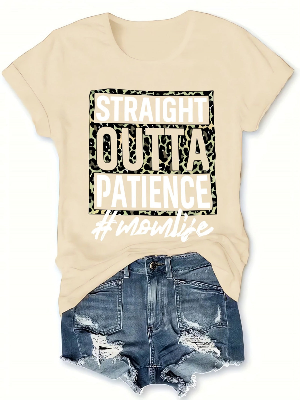 Patience Is Worn Out Slogan T-Shirt Women Crew Neck Short Sleeve Geometric Print Casual Graphic Tee Polyester Mid Stretch All Season Funny Statement Top S-XXL