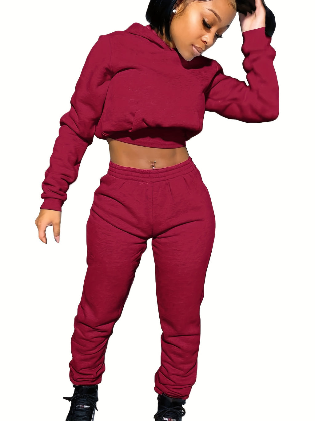Velvet Tracksuit Set Women Cropped Hoodie Kangaroo Pockets Jogger Sweatpants Solid Color Luxe Autumn Winter Lounge Jogger Set S-XXL