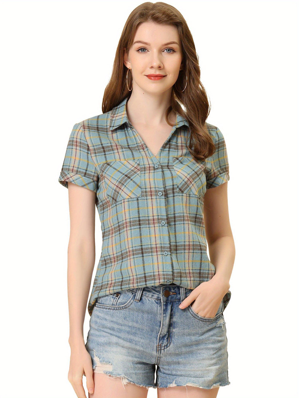 Western Plaid Button Shirt for Women | Classic Flannel Checkered Long Sleeve Top | Casual Country Style Blouse | Machine Washable Women's Plaid Shirt