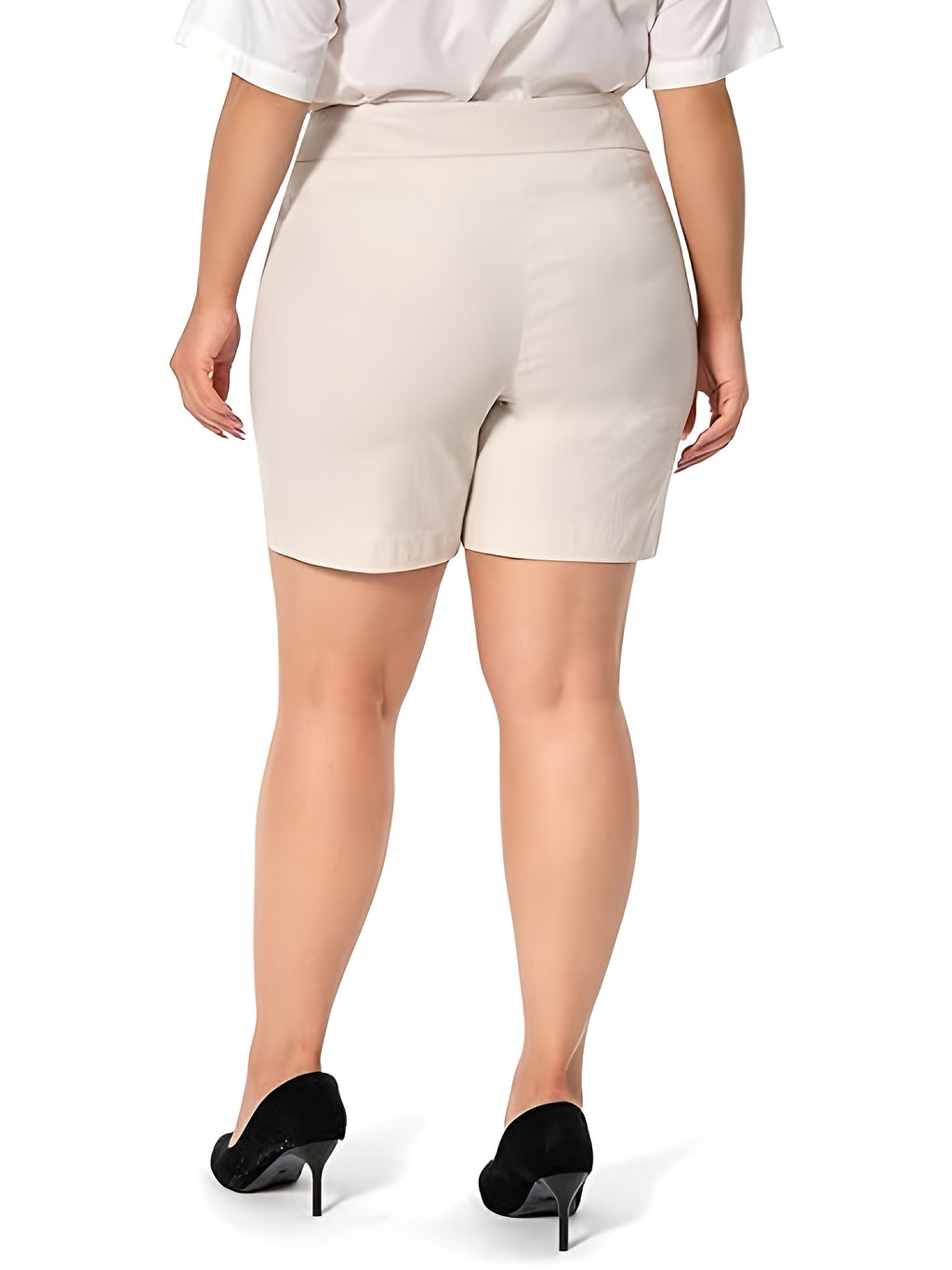 Women High Waist Stretchy Casual Summer Shorts Front Pockets Office Wear Solid Color Spring Fall Multi Colors