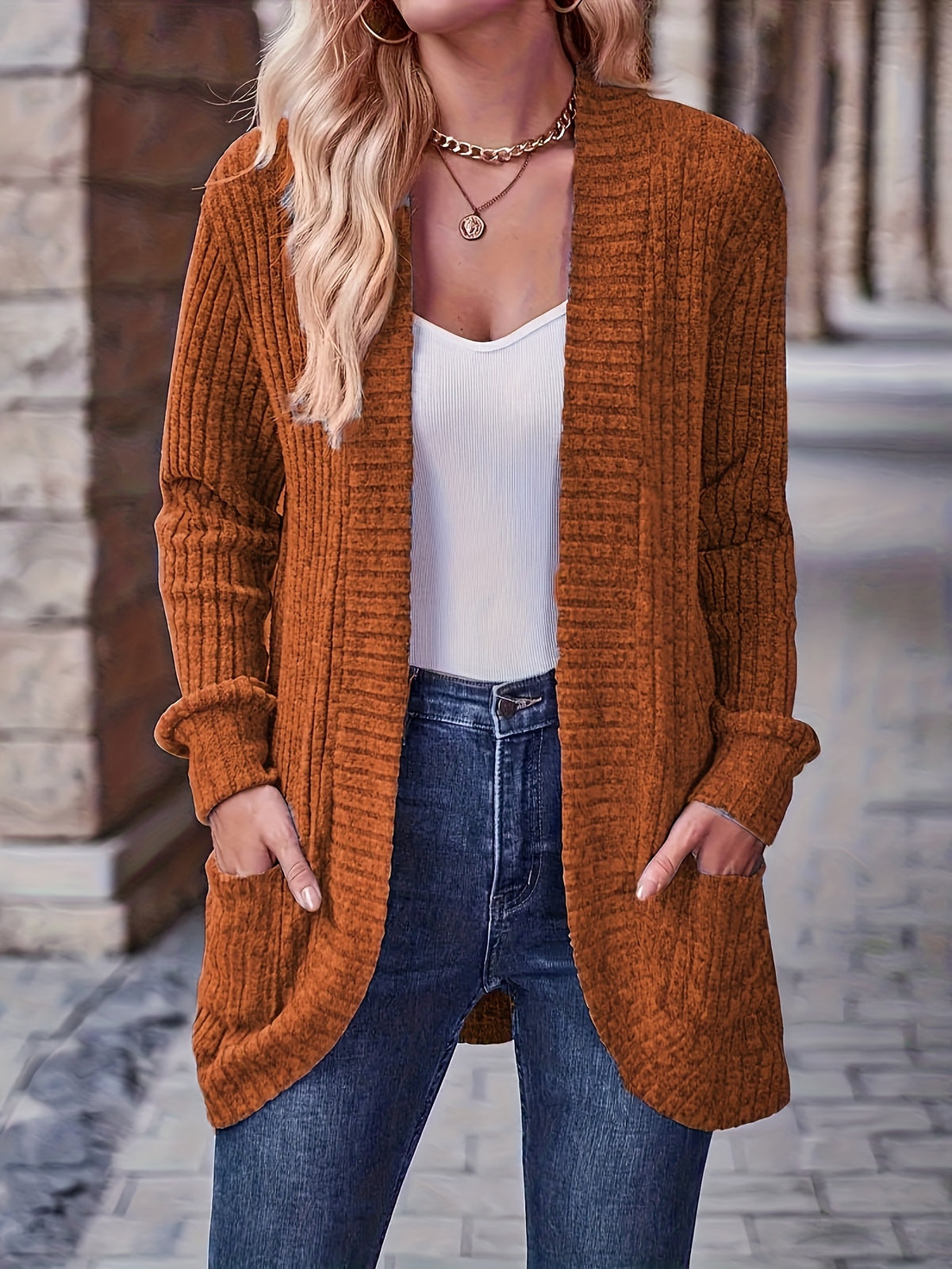 Cardigan Collar Loose Blouse Women Knit Pocket Long Sleeve Solid Color Casual Elegant Top 10 Colors Stretch Everyday Wear S-XXL