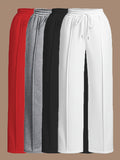 4-Pack Solid Color Straight-Leg Jogger Pants Women Elastic Drawstring Waist Relaxed Fit Lounge Pants Black White Grey Red All-Season S-XXL