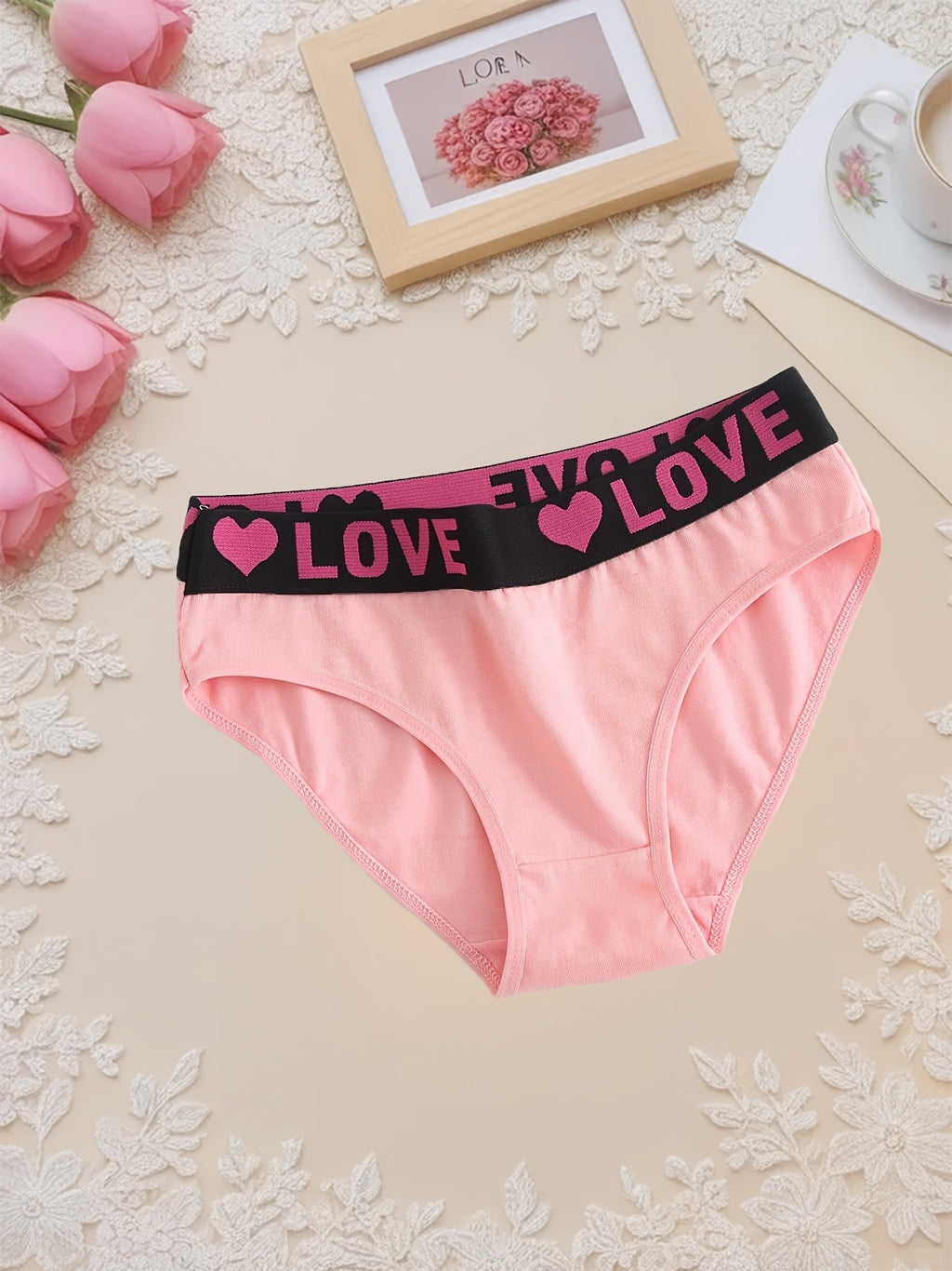 Women's Panties 10 Pack Loving Heart Print Comfortable Breathable Triangle Underwear Wide Waistband Soft Cotton Ladies Underpants