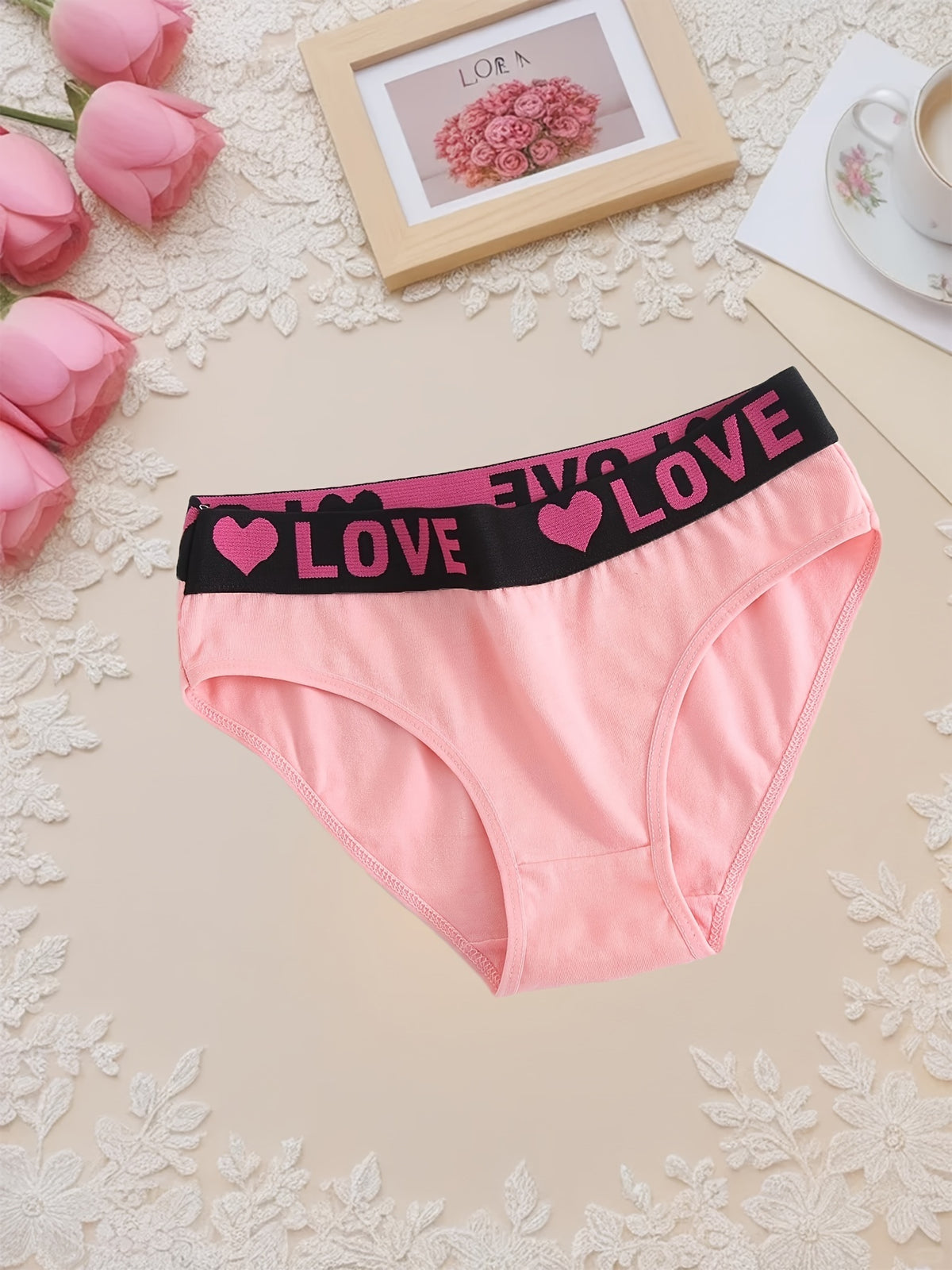 Women's Panties 10 Pack Loving Heart Print Comfortable Breathable Triangle Underwear Wide Waistband Soft Cotton Ladies Underpants