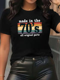 Retro 70s Graphic T-Shirt Women Black Short Sleeve Multicolor Stripe Loose Casual Vintage Tee Daily Fashion
