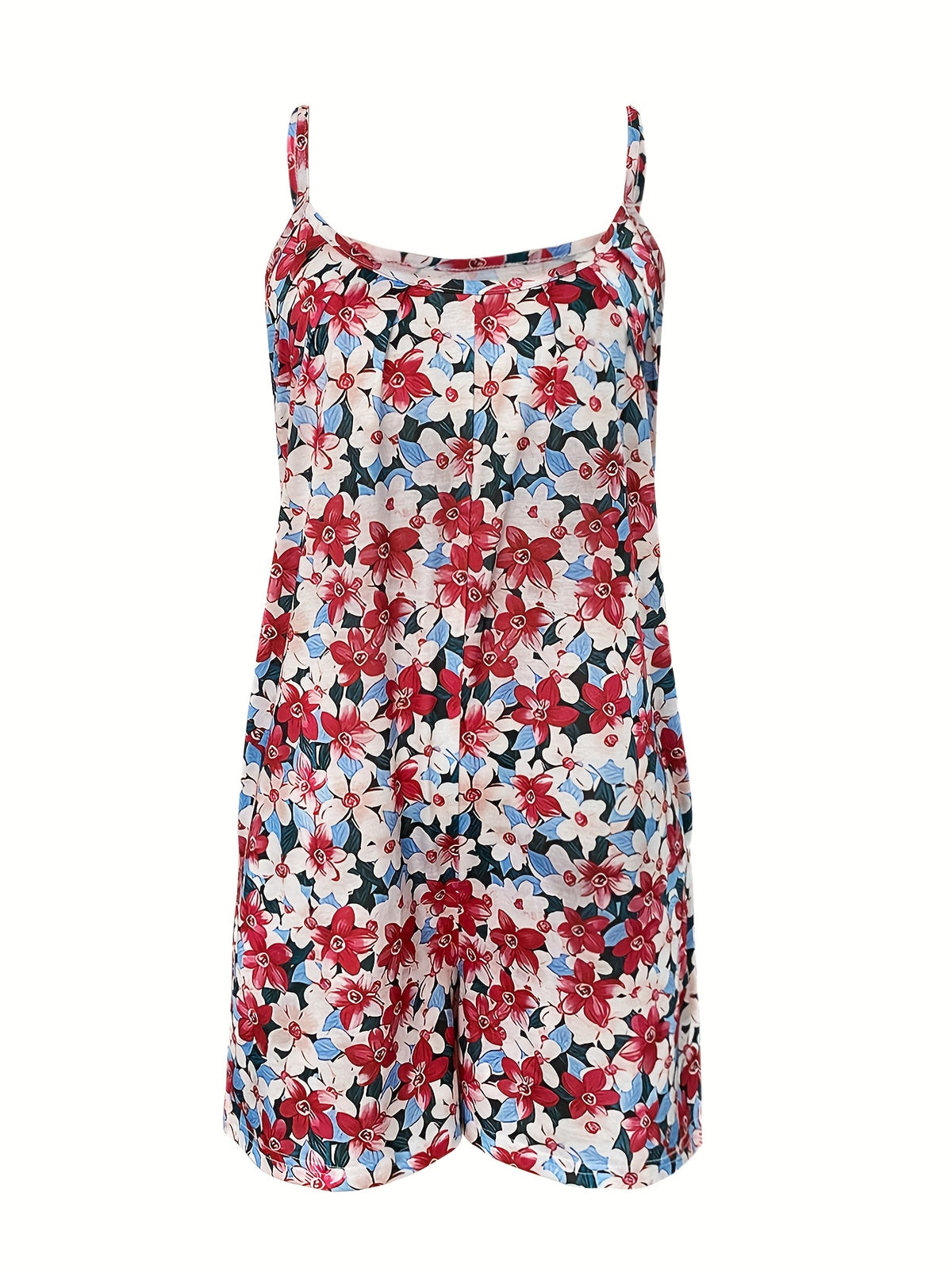 Floral Spaghetti Strap Jumpsuit Women Casual Vacation Ditsy Print Romper Stretchy Multicolor S-XXL