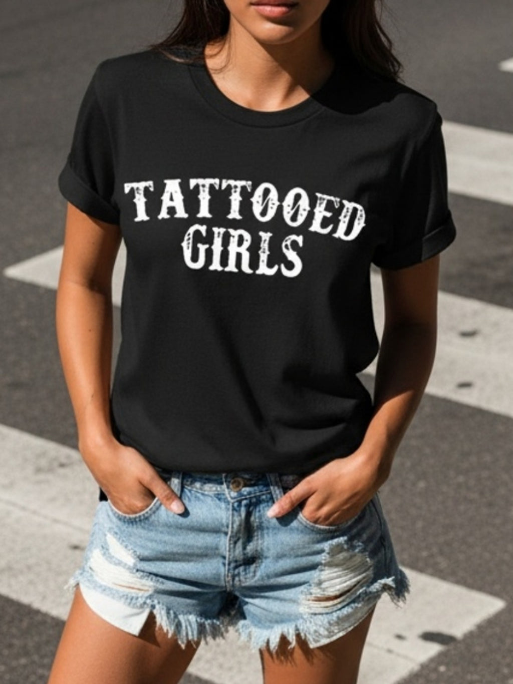 Tattooed Double-Sided Print T-Shirt Women Geometric Positioning Print Crew Neck Short Sleeve Soft Skin-Friendly Breathable Casual Tee Daily Wear Gift S-XXL
