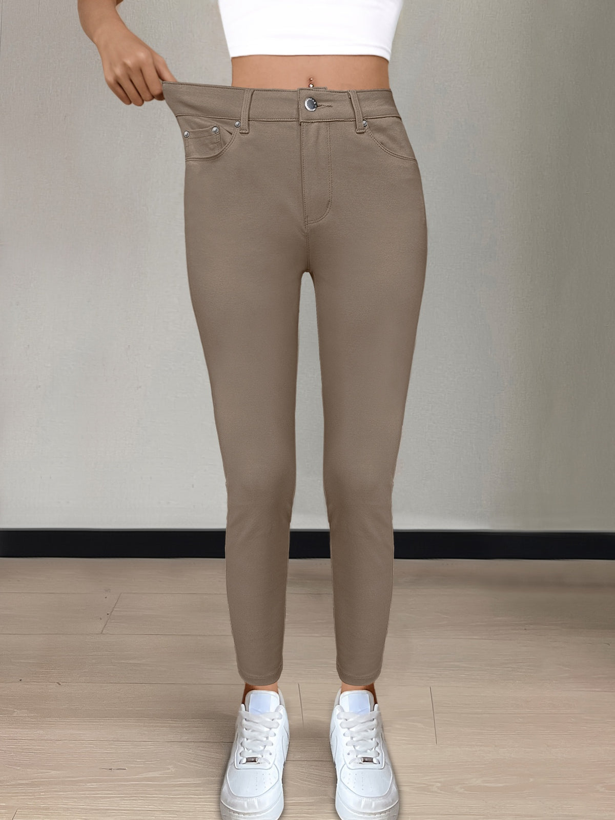 Women's High-Waist Skinny Jeans Stretchy Fabric Multi-Color Long Style Casual Streetwear Button Decor Five Pockets