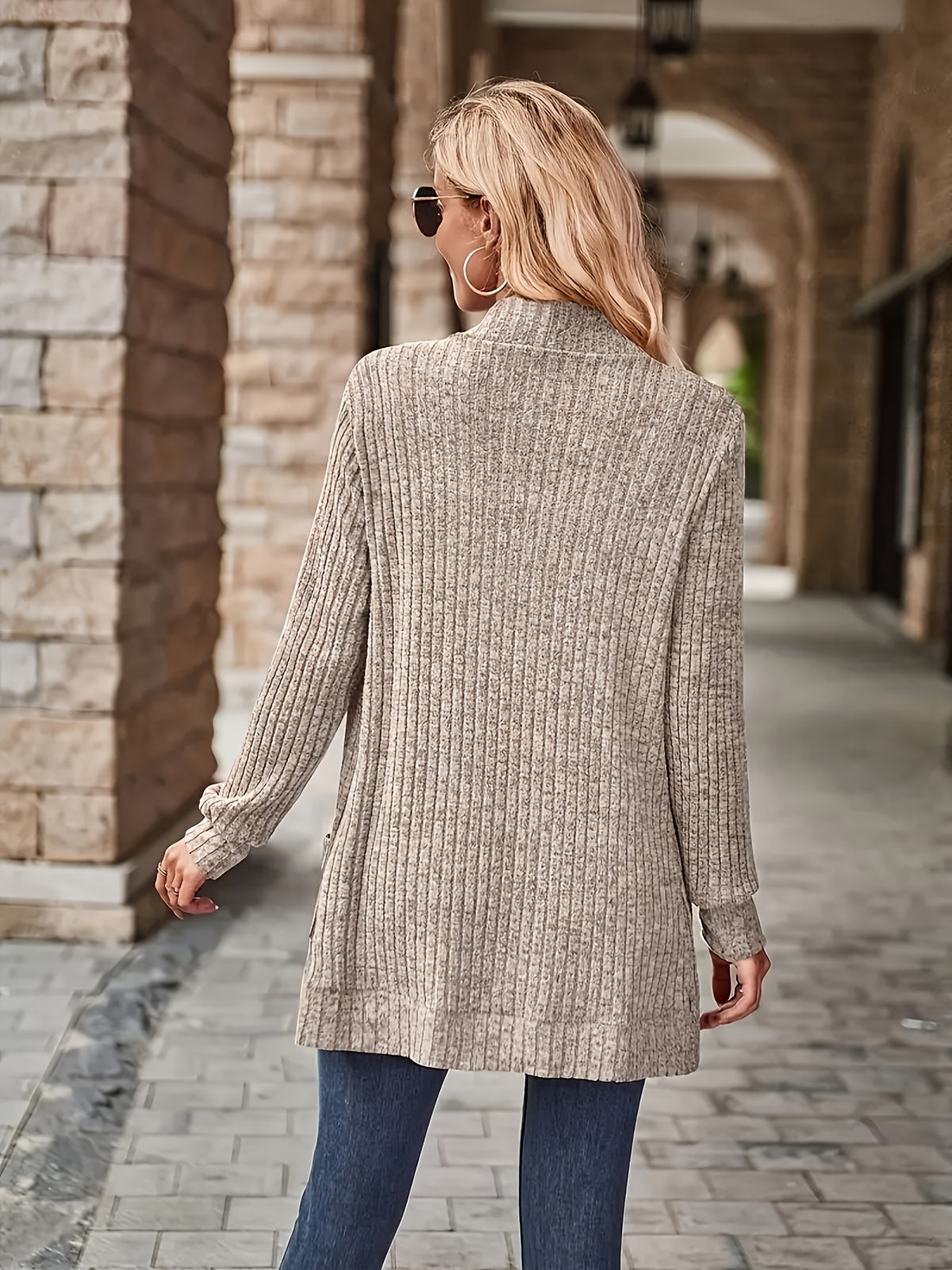 Cardigan Collar Loose Blouse Women Knit Pocket Long Sleeve Solid Color Casual Elegant Top 10 Colors Stretch Everyday Wear S-XXL