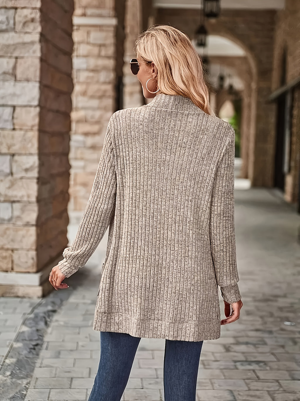 Cardigan Collar Loose Blouse Women Knit Pocket Long Sleeve Solid Color Casual Elegant Top 10 Colors Stretch Everyday Wear S-XXL