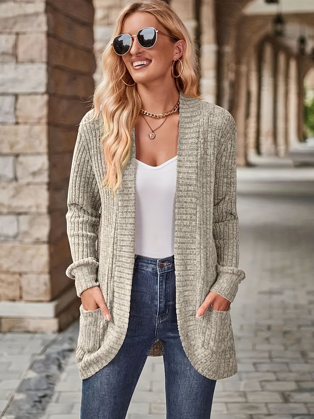 Cardigan Collar Loose Blouse Women Knit Pocket Long Sleeve Solid Color Casual Elegant Top 10 Colors Stretch Everyday Wear S-XXL