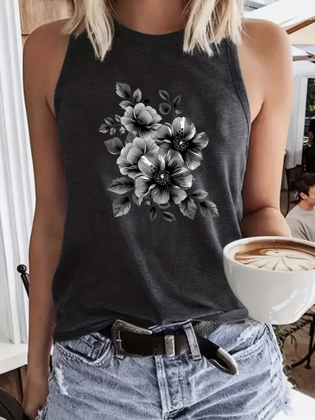 Print Tank Top Women Casual Crew Neck Sleeveless Summer Tee Graphic Top