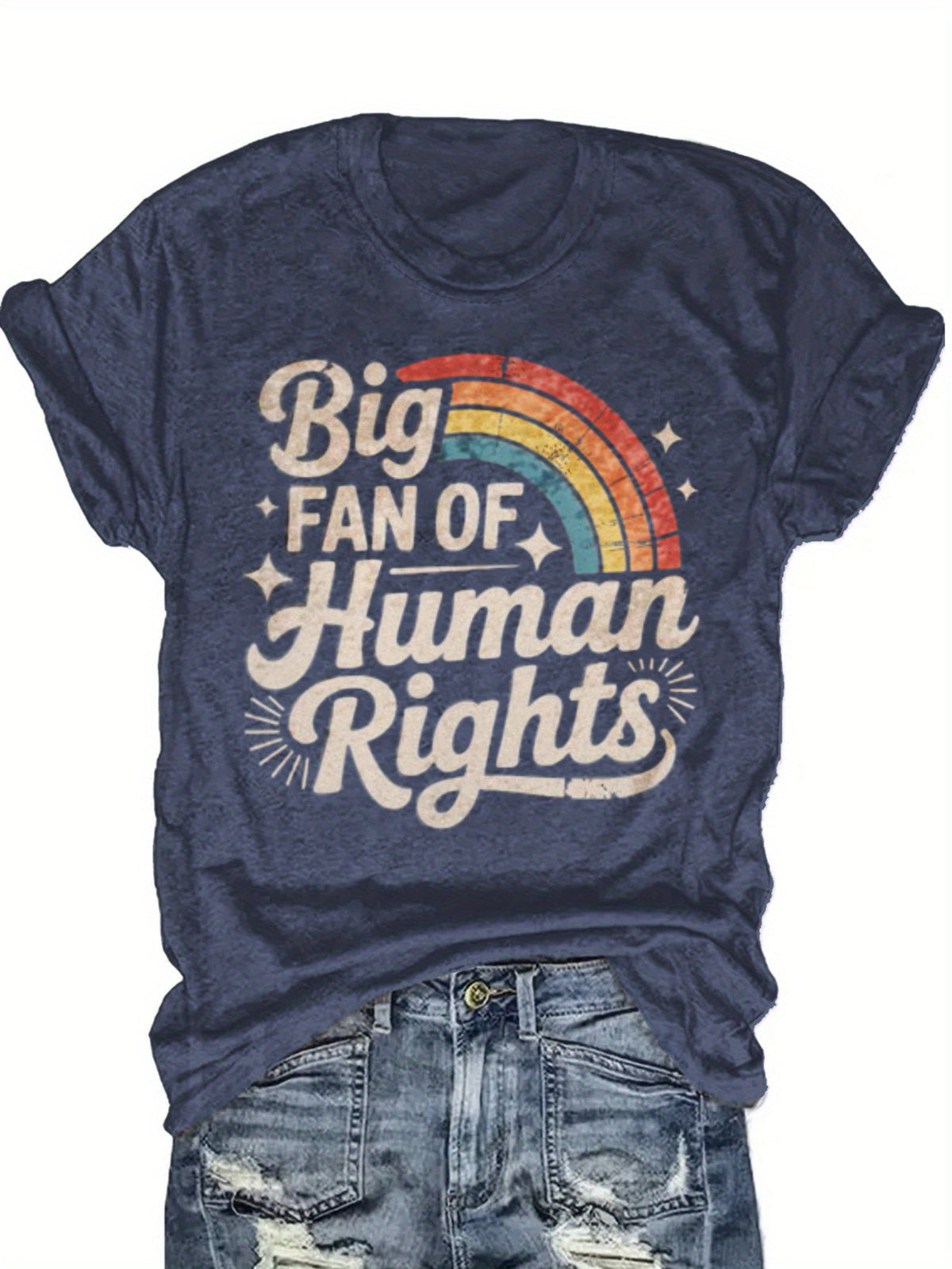 Rainbow Pride Statement Graphic T-Shirt Women Short Sleeve Crew Neck Retro Font Human Rights Street Fashion Casual Tee S-XXL