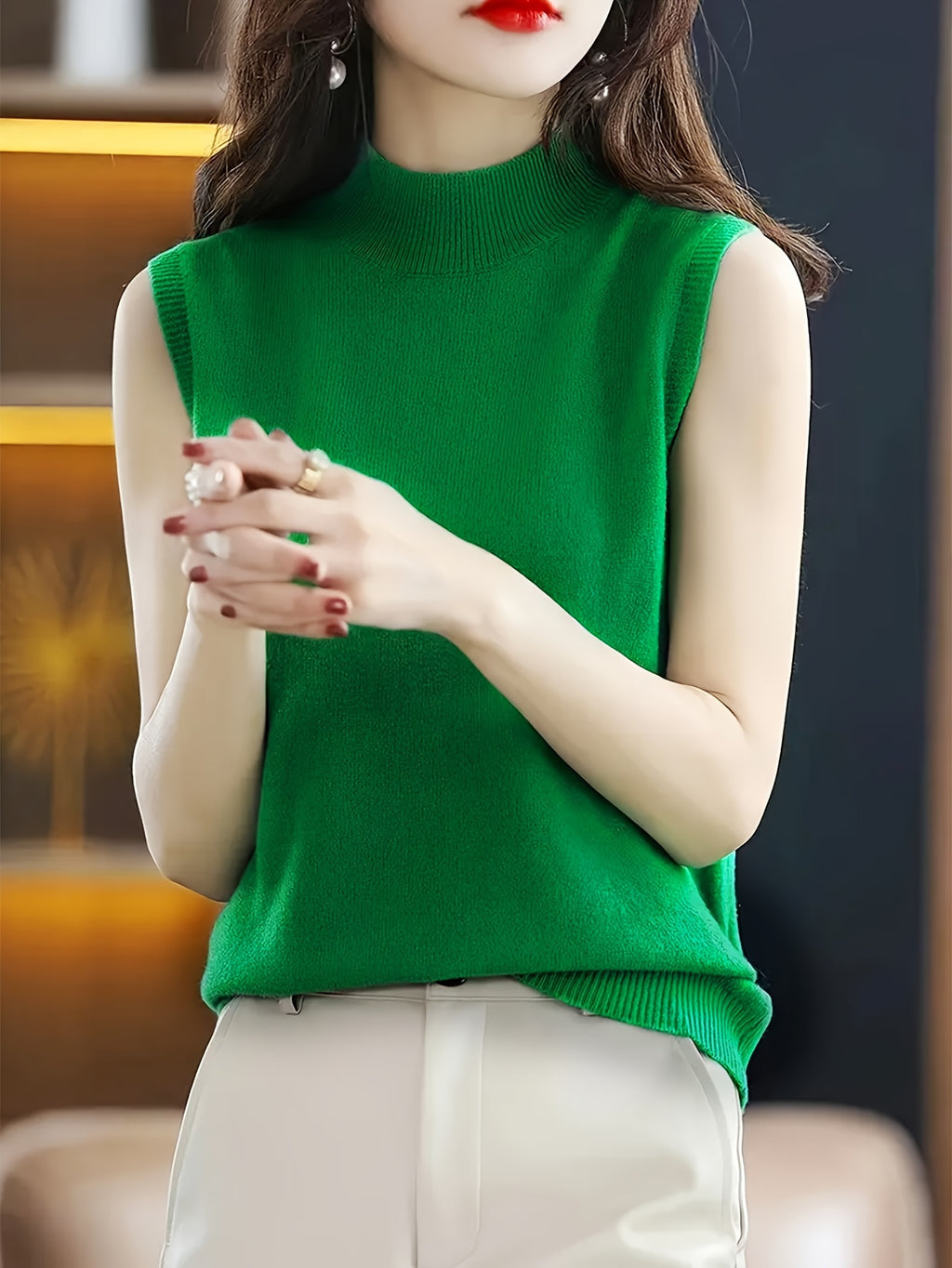 Mock Neck Sleeveless Vest Top Women Slim Fit Solid Color Short Cropped Spring Summer Casual Festive Tank Top for Women