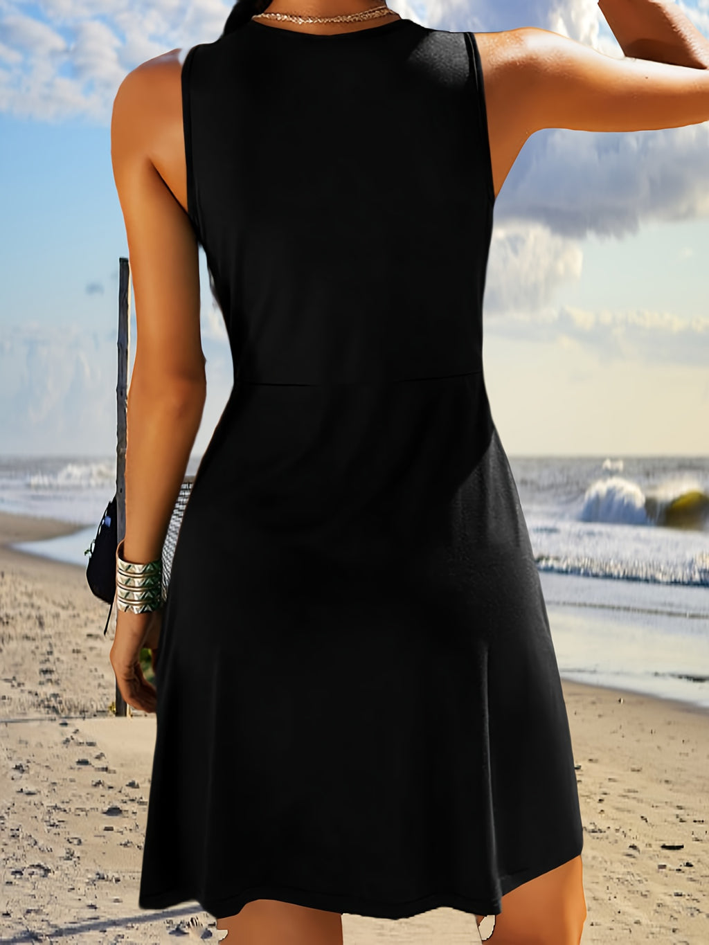 Solid Color V-Neck Knot Tank Dress Women Sleeveless A-Line Knee Length Knit Casual Summer Dress 12 Colors S-XXL