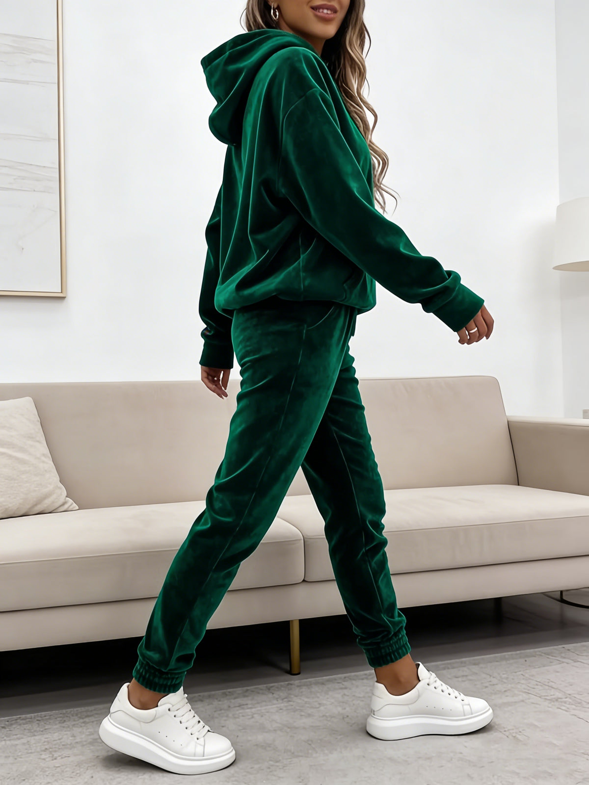 Velvet Hoodie Tracksuit Set Women 2-Piece Sweatsuit Long Sleeve Hoodie + Pants with Pockets | Warm Cozy Lounge Sportswear for Fall Winter Casual Daily Wear