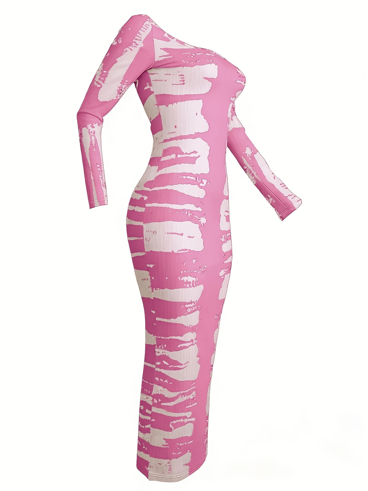 Tie-Dye Bodycon Maxi Dress Women Long Sleeve Ankle Length Contrasting Print Figure-Hugging Sexy Elegant Long Dress