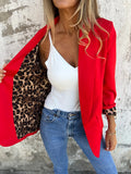 European Style Blazer Women Leopard Print Lining Loose Fit Elegant Comfortable Daily Commute Office Chic