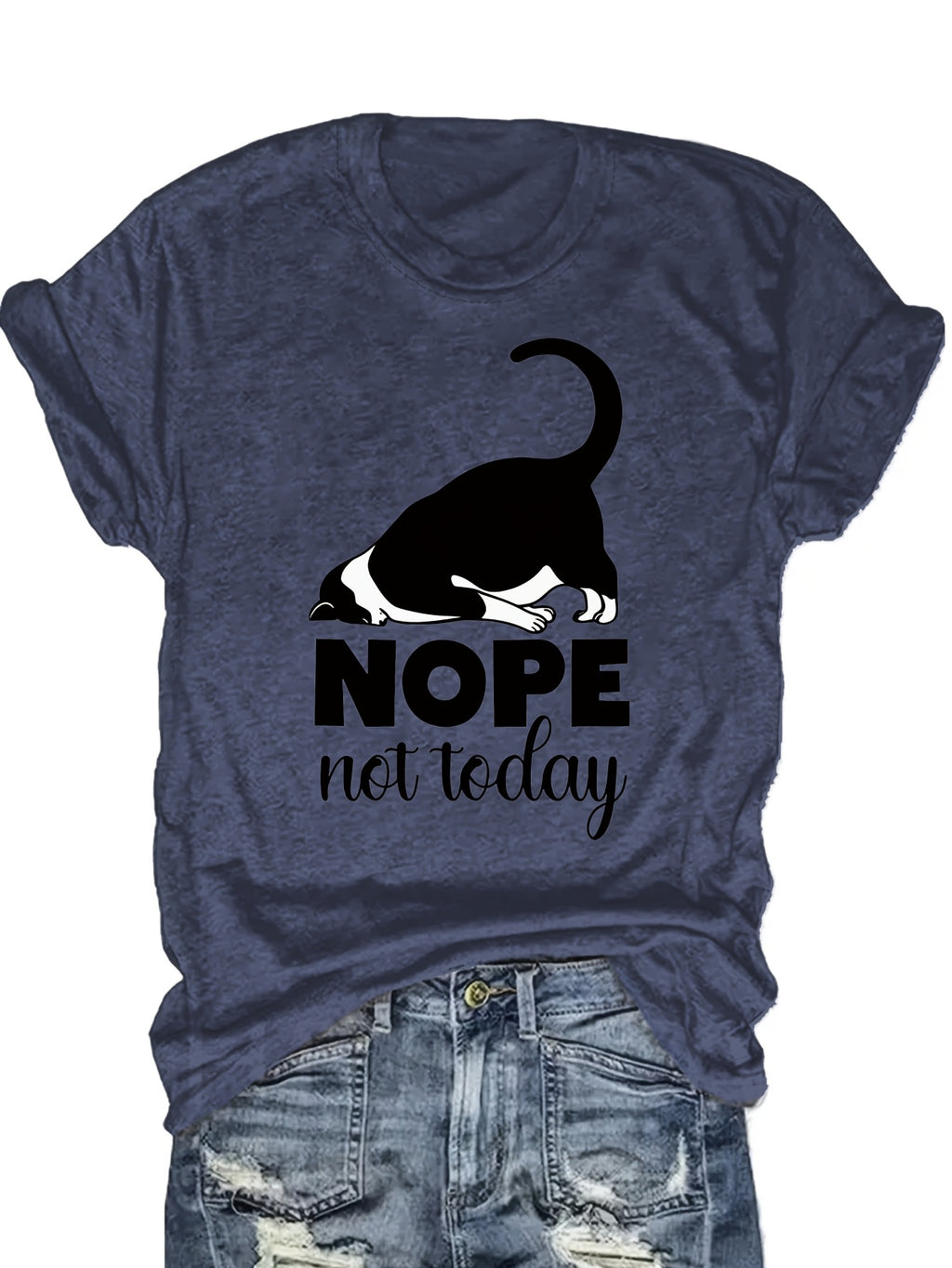 Cute Cat Graphic T-Shirt Women Nope Not Today Slogan Sleeping Cat Print Crew Neck Casual Fun Whimsical Tee Cat Lover Gift Birthday Holiday Top S-XXL