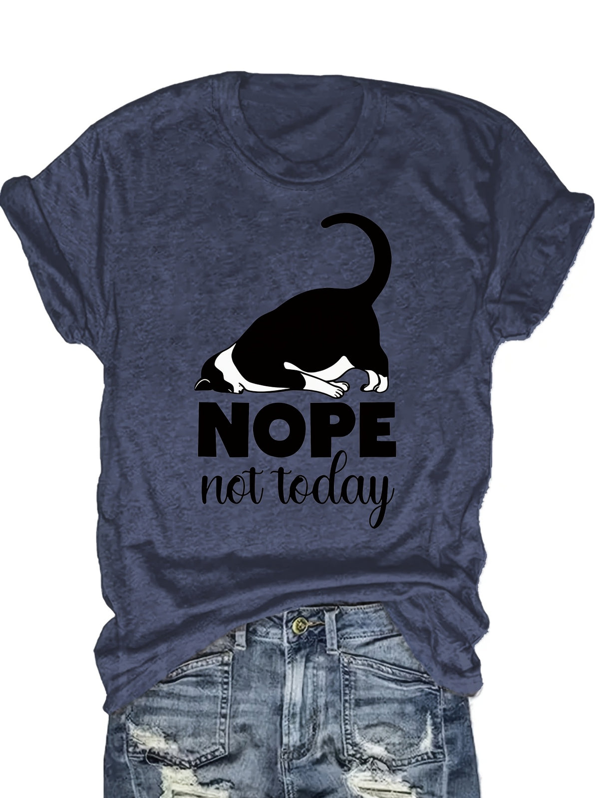 Cute Cat Graphic T-Shirt Women Nope Not Today Slogan Sleeping Cat Print Crew Neck Casual Fun Whimsical Tee Cat Lover Gift Birthday Holiday Top S-XXL