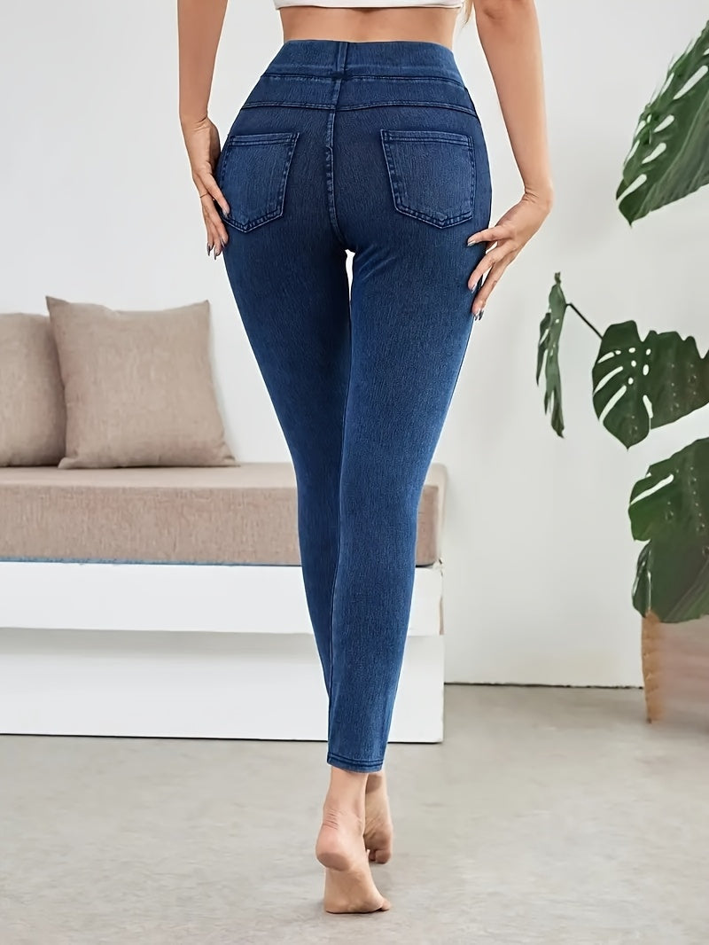 Women's High-Waisted Slim Elastic Pencil Jeans Yoga Pants Navy Black Light Blue All Season