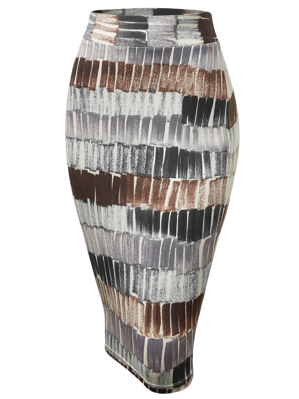 Women Color Block Pencil Skirt Elastic Waist Knee Length Stretchy Bodycon Office Casual Wine Black Brown S-XXL