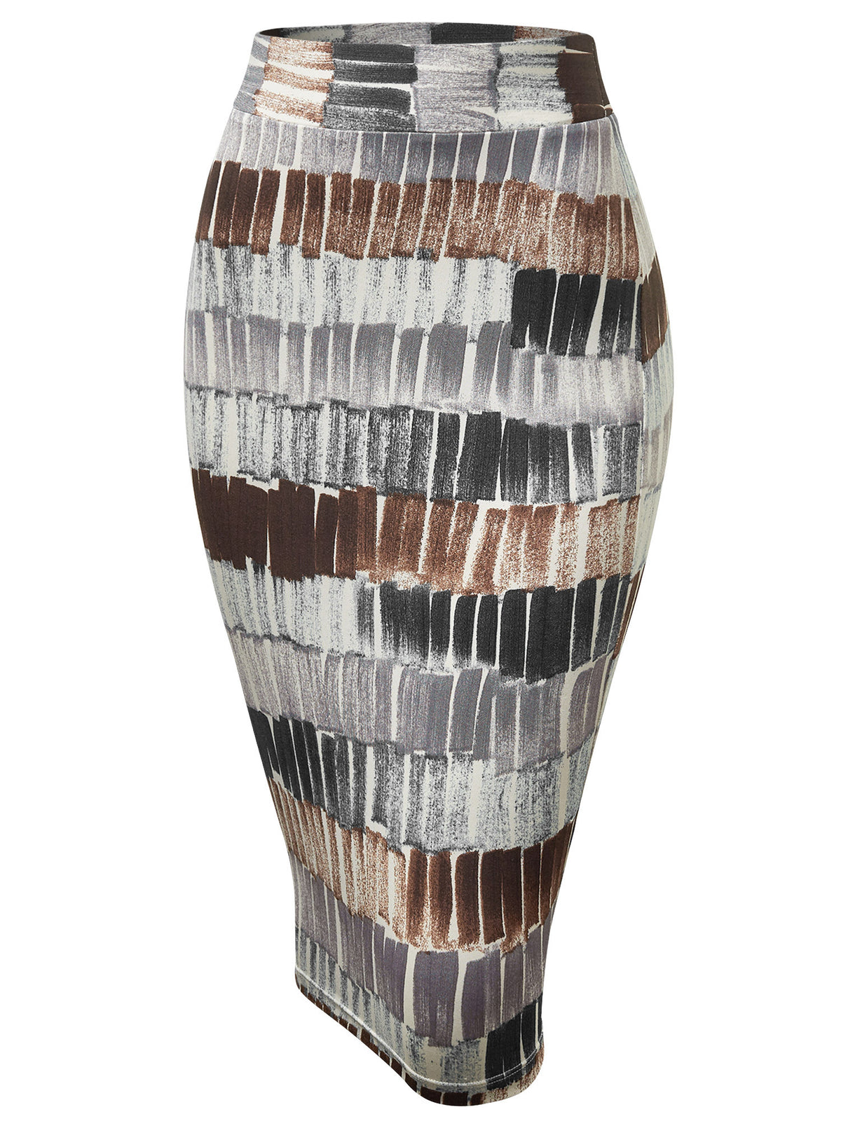 Women Color Block Pencil Skirt Elastic Waist Knee Length Stretchy Bodycon Office Casual Wine Black Brown S-XXL