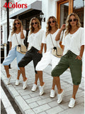 Women's Bermuda Shorts Knee Length Elastic Waist Drawstring Pull-On with Pockets Comfortable Casual Daily Wear 4 Colors S-XXL
