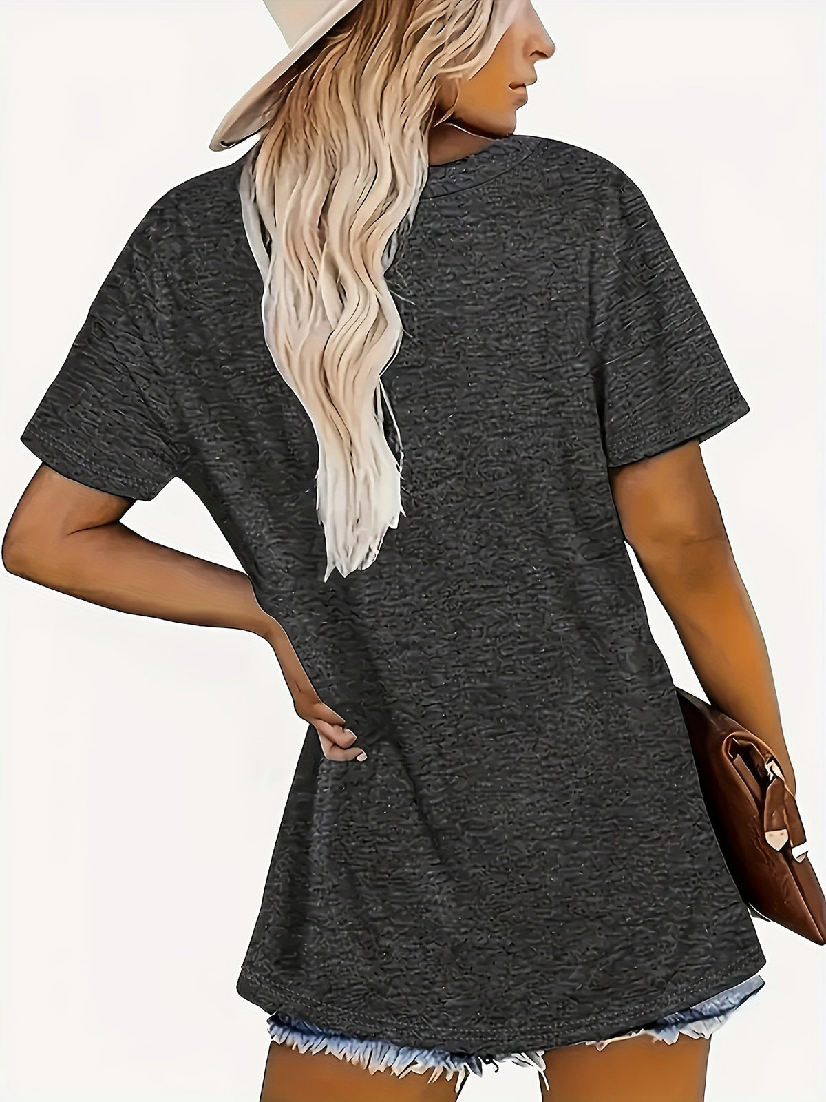 Alphabet Print Stretch Tee Women Black Crew Neck Short Sleeve Lightweight Breathable Casual All Season Graphic Top S-XXL