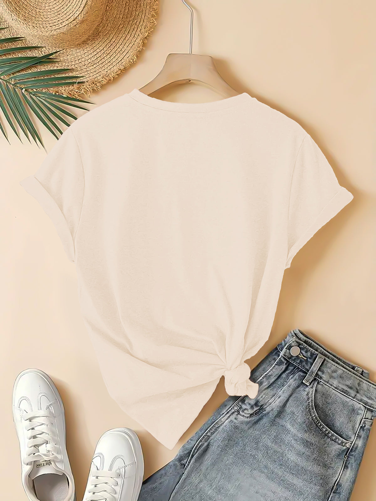 Bohemian Slogan Print T-Shirt Women Crew Neck Short Sleeve Casual Graphic Tee Viscose Blend Minimalist Spring Summer Fall Top S-XXL