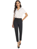 Red Slim Fit Stretch Trousers for Women – Vibrant Mid Waist Ankle Length Pants with Pockets, Elegant Office Workwear Evening Out Formal Bottoms, Machine Washable All-Season Versatile S-XXL