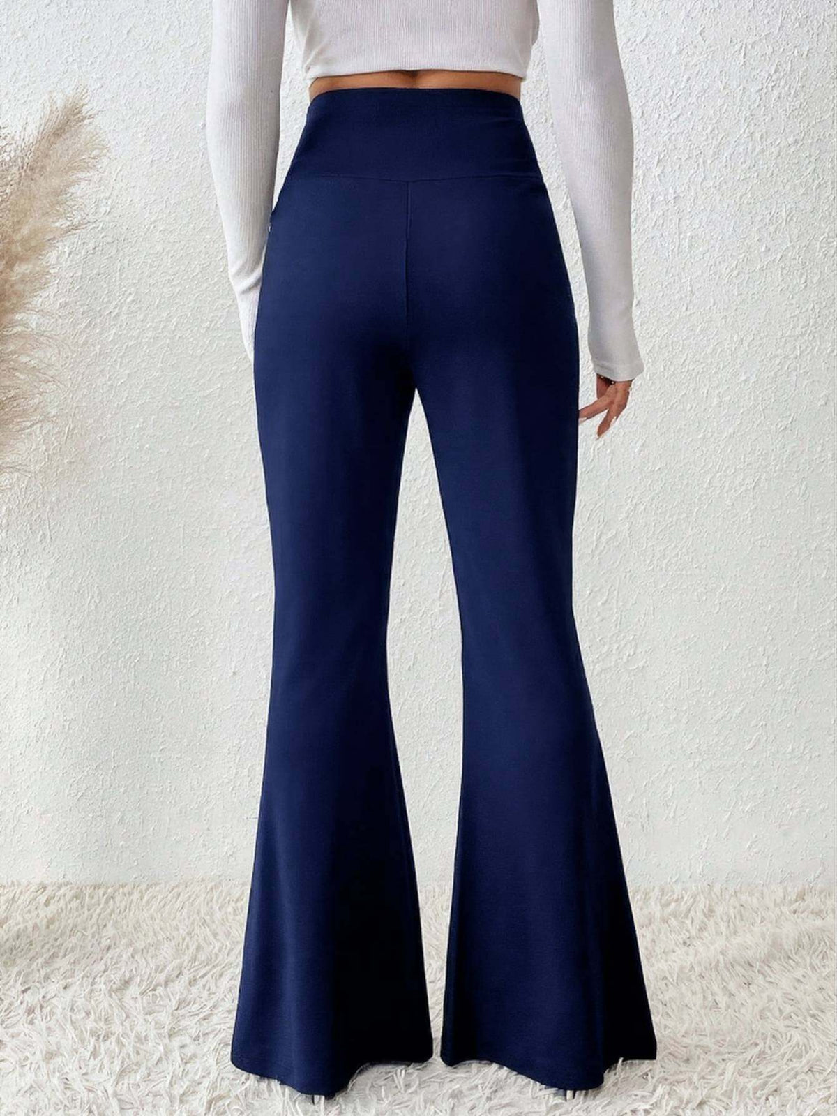 Slim Fit Flared Bell Bottom Pants Women Branch Print Wide Leg Trousers Casual Multicolor S-XL