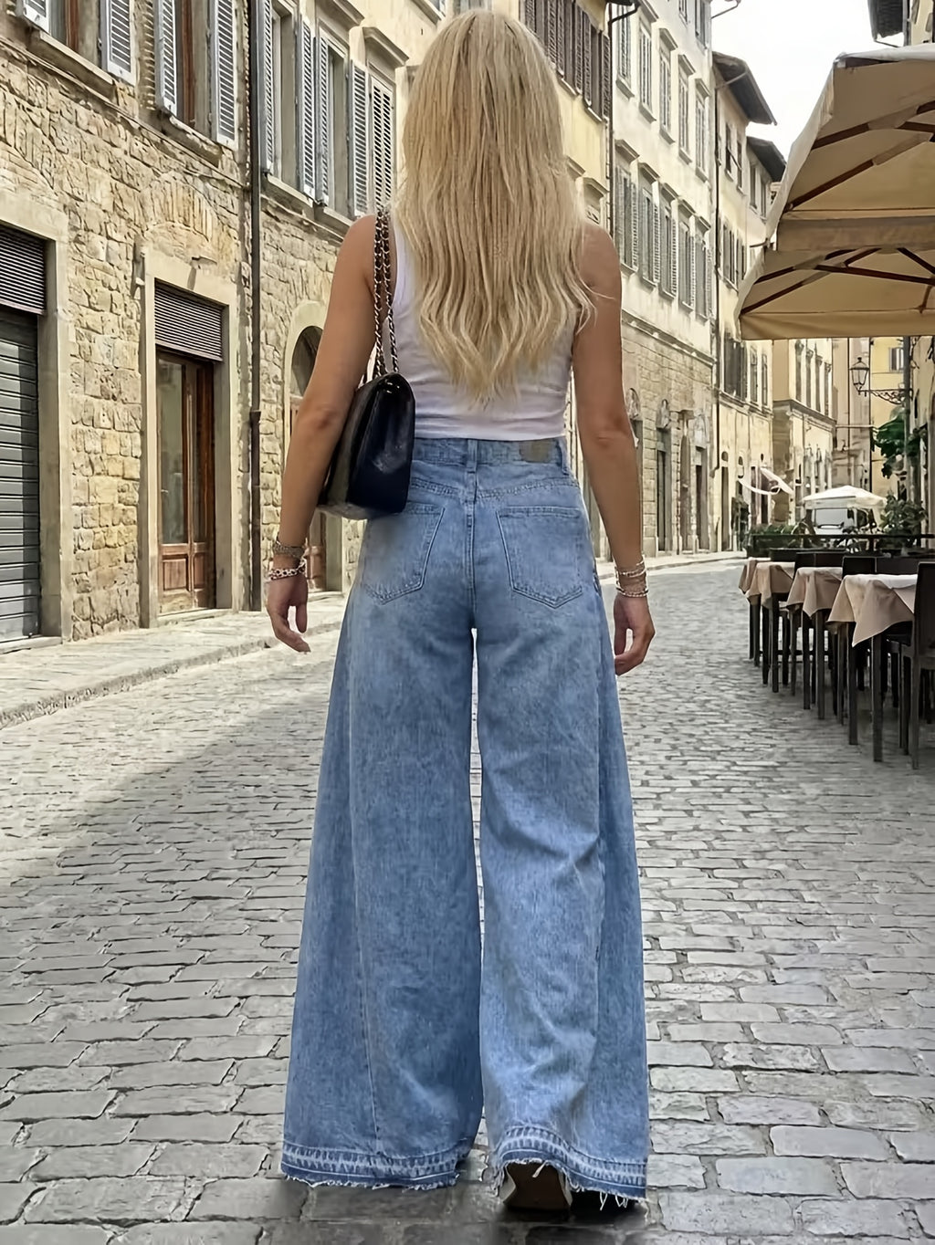 Wide Leg Jeans Women High Waist Flared Denim Pants Baggy Loose Fit Frayed Raw Hem Casual Streetwear All-Season S-XXL