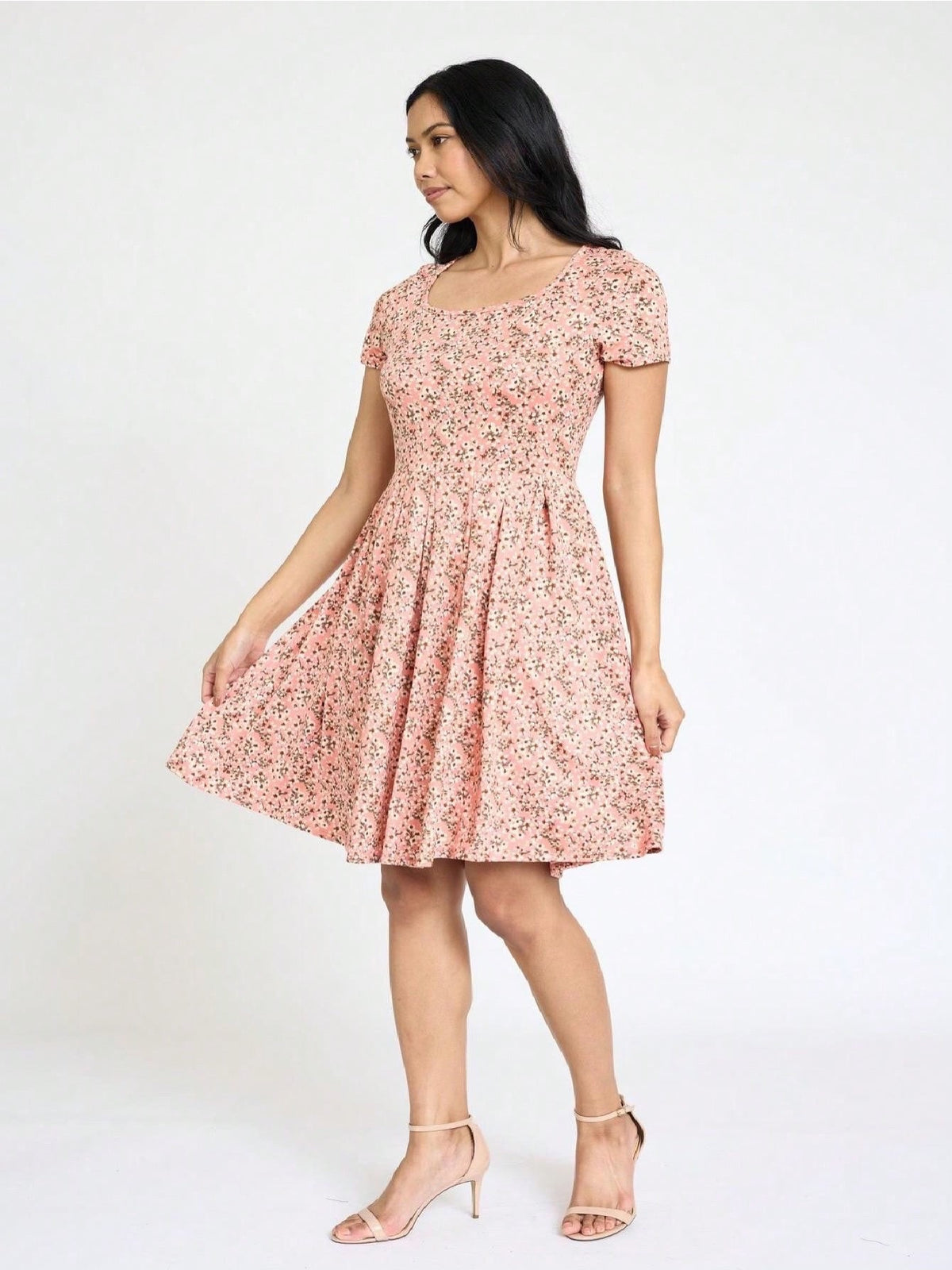 Paisley Floral Swing Dress Women Chevron Stripe Patchwork Pleated Square Neck Elastic Waist Midi Casual Plus Size S-3X