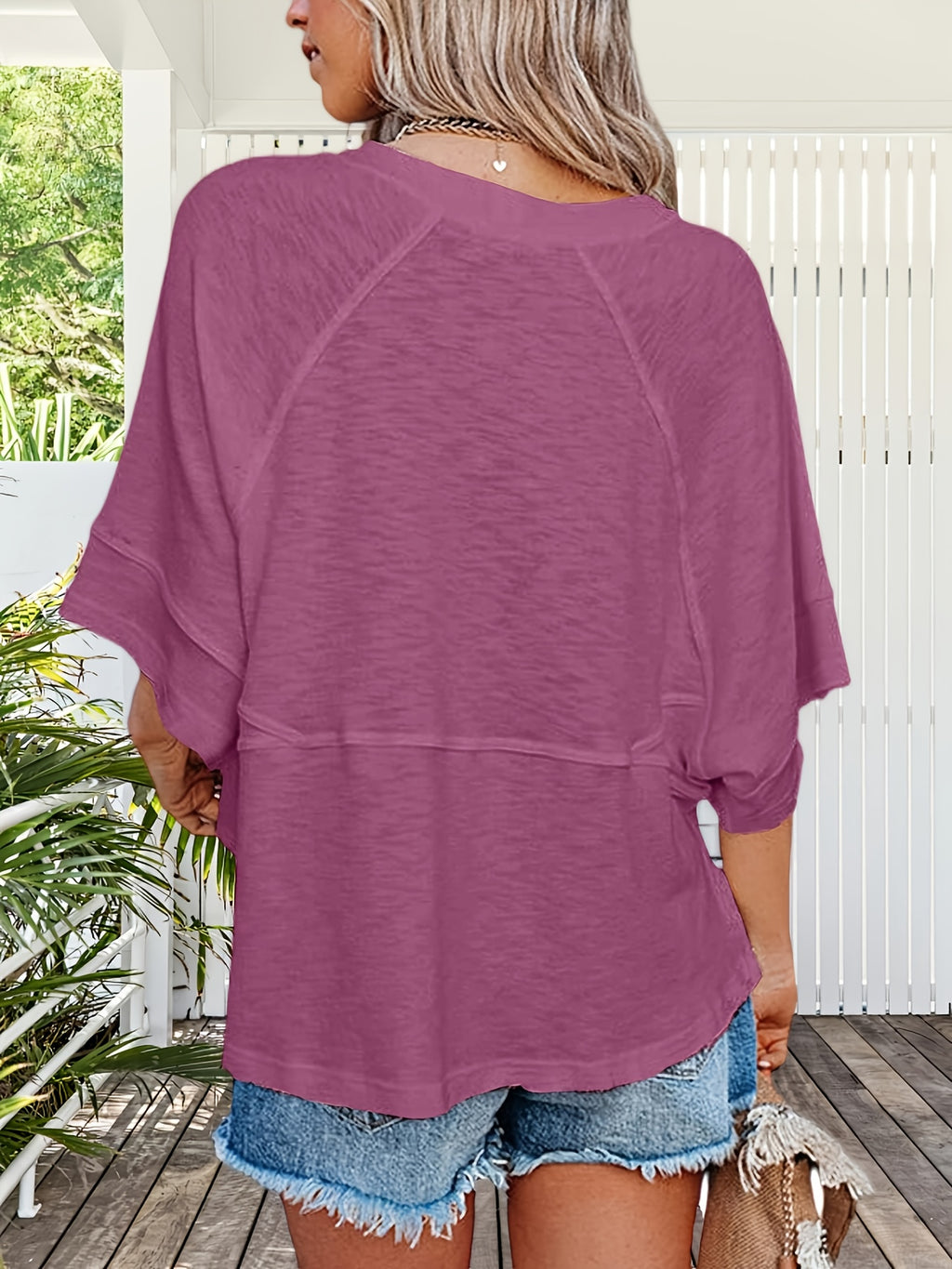 Women's Flowy Batwing Half Sleeve Crewneck T-Shirt Solid Color Loose Fit Casual Summer Top Cute Basic Tee