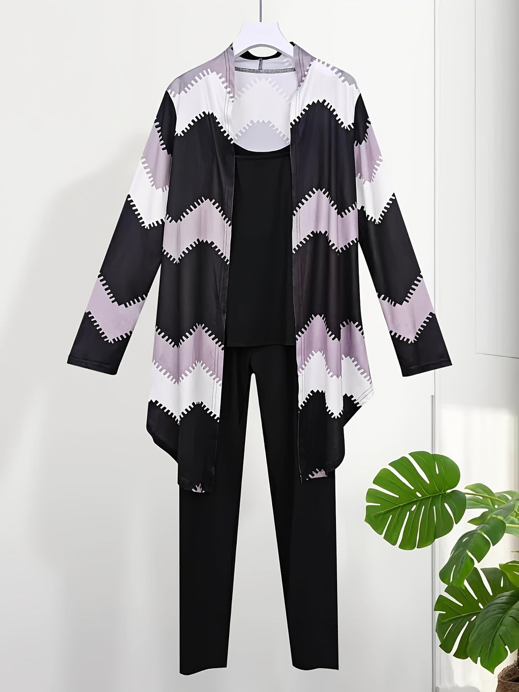 Floral Print 3 Piece Set Women Dress Coat Vest Casual Pants Daily Outfit Co-ord Black Orange Red S-XXL