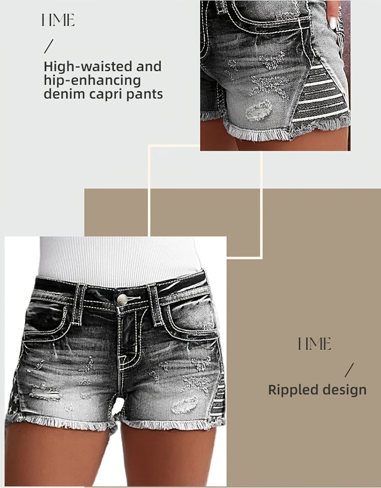 Women's Ripped Black Denim Shorts Mid-Rise Frayed Hem Distressed Casual Summer Jean Shorts | Mira Roam
